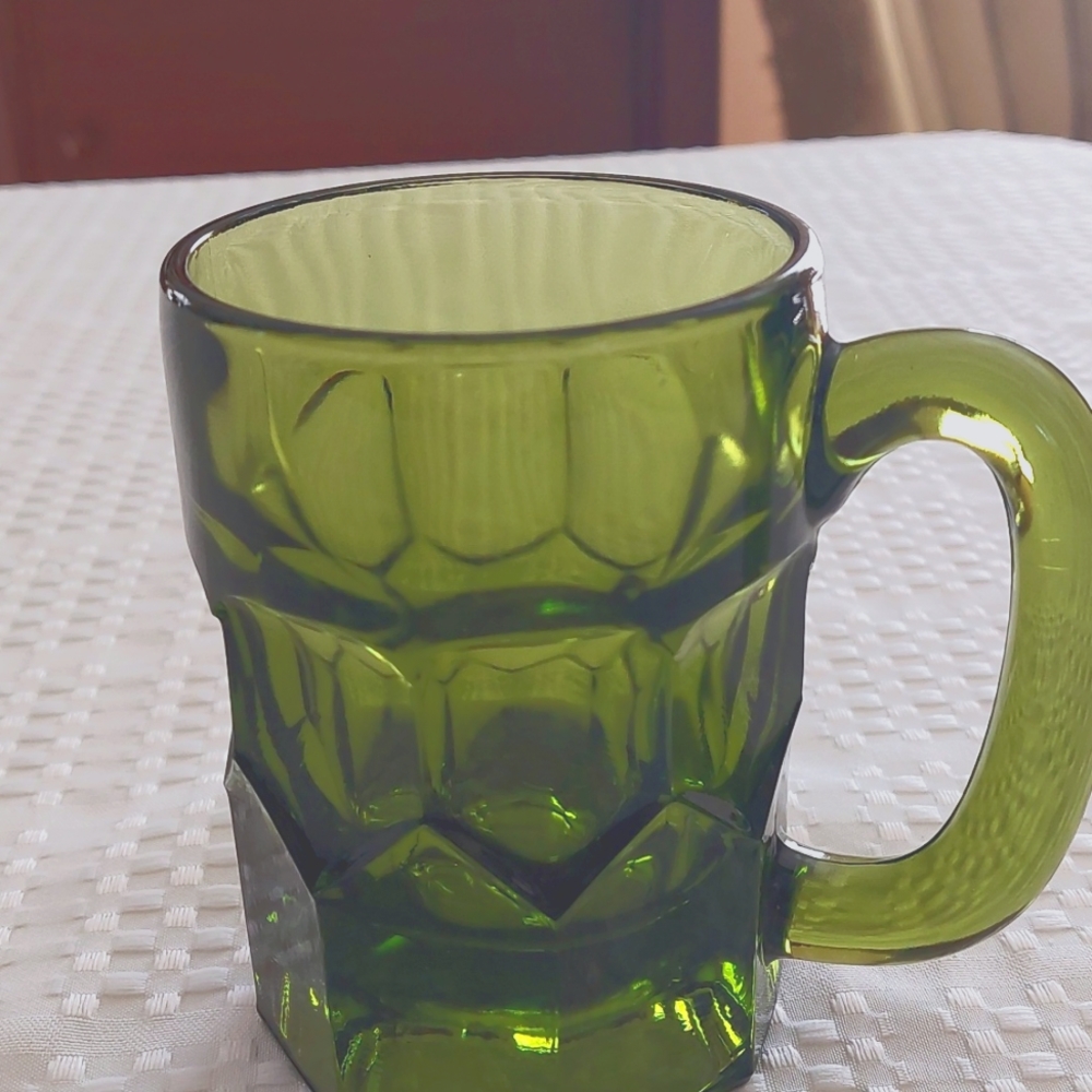 8 oz. Mugs, green glass